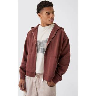 Mens Chocolate Oversized Reverse Loopback Seam Detail Hoodie