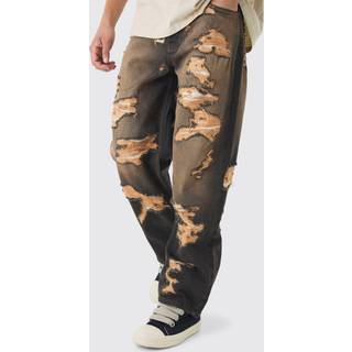 Mens Brown Baggy Fit Rigid All Over Ripped Jeans