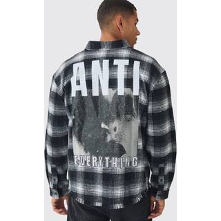 Mens Black Oversized check Check Anti Slogan Shirt