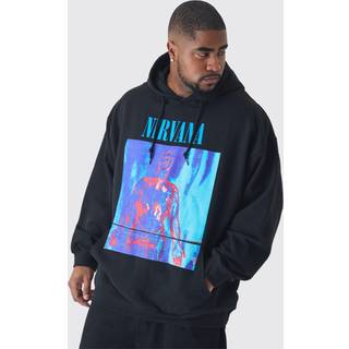 Mens Black Plus Oversized Nirvana License Print Hoodie