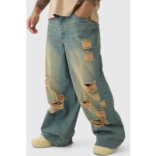 Mens Light Blue Extreme Baggy Rigid All Over Ripped Jeans