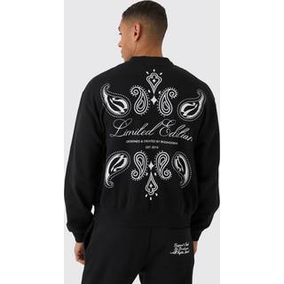 Mens Black Oversized Boxy Paisley Print Bomber Jacket