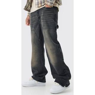Mens Brown Relaxed Fit Carpenter Jeans With Split Hem