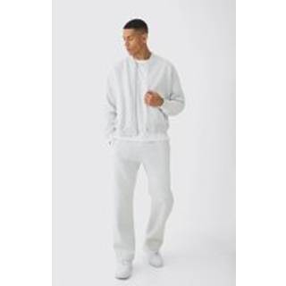 Mens Grey Oversized Paisley Embroidered Jersey Bomber Jacket Tracksuit