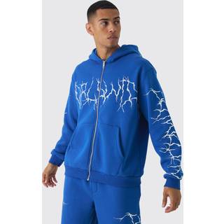 Mens Cobalt Oversized Graffiti Zip Through Hoodie