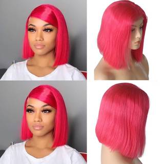 Hot Pink Human Hair Bob Paryk lige 10 tommer blonder foran PREPLUCKED HAIRLINE MED BABY HAIR GLUELESS 13X4 SWISS LONE Mellemdel Brasiliansk Virgi
