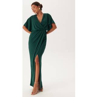 Bubbleroom Occasion Wrap Slit Maxi Dress Dark green XXS