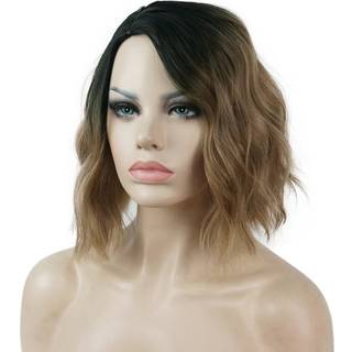 Lydell Short Wavy Bob sk?rer frisure til kvinder lysebrun ombre syntetisk h?r fulde parykker
