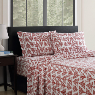 Eddie Bauer - Twin Sheets Bomuld Flanell Senget?jss?t b?rstet for ekstra bl?dhed Hyggelig boligindretning Oeko-Tex Certified (Jolly Trees Red Twi