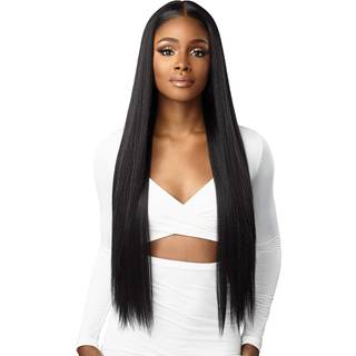 Sensationnel Human Hair Blend HD Lace Front Wig Butta Lace Straight 32 """" (BalayageChocolate)