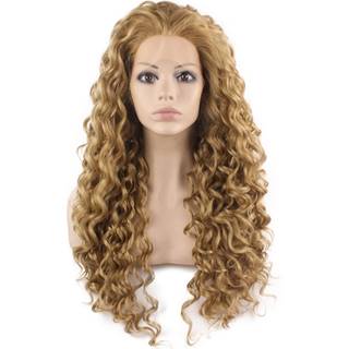 Mxangel lang varmebestandig syntetisk h?r ber?mthed aske blond kr?llet blonder foran paryk