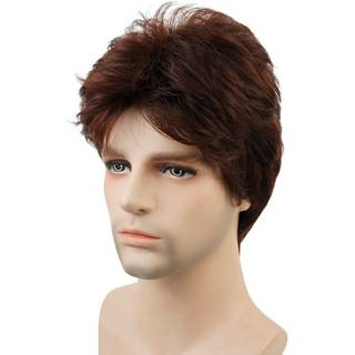 Lydell Men Wig Natural Short Straight Hair Synthetic Full Wigs (33 Dark Auburn)