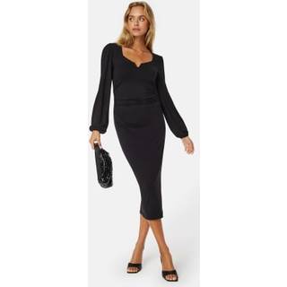 Square V-neck puff sleeve midi dress
