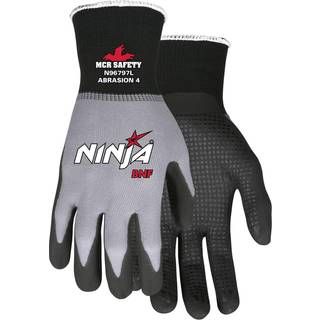 MCR Safety Ninja BNF N96797XS Arbejdshandsker 15 gauge nylonspandex shell ?ndbar nitrilskum (BNF) coated palm & fingerspids med greb prikker x-sm