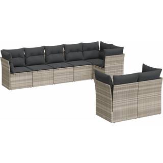 Sofasæt Til Haven 8 Dele Med Hynder Polyrattan Beige - Lysegrå / Uden bord