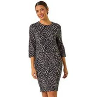 Roman Roman Grey Animal Print Pocket Shift Stretch Dress