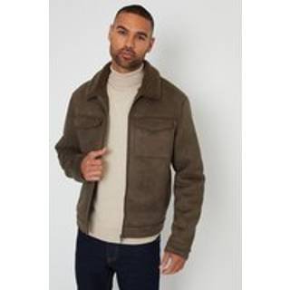 Threadbare Threadbare Khaki Faux Suede Borg Lined Aviator Jacket