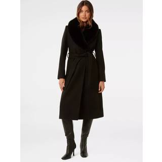 Forever New Forever New Black Monica Faux Fur Collared Wrap Coat