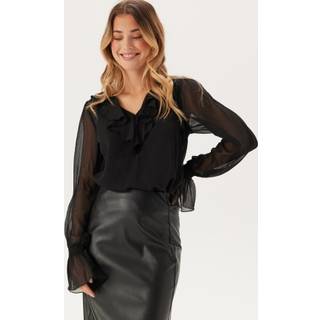 V-neck Frill L/S Chiffon Blouse