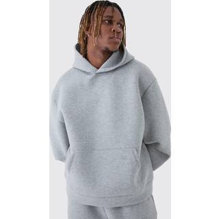 Mens Grey Tall Cable Knit Look Oversized Boxy 1/4 Zip Funnel Neck Sweat