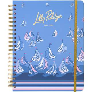 Lilly Pulitzer Daily Planner dateret august 2024 - december 2025 Ugentlig dagsorden med m?nedlige kalenderklisterm?rker Lommer og spiralbinding E