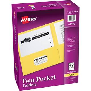 Avery Two Pocket Mapper holder op til 40 ark Visitkortslot 25 Gule mapper (47992)
