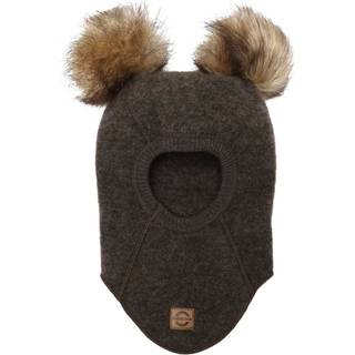 Mikk-Line Elefanthue Merinould med Pomponer, Dark Brown Melange, 74-80