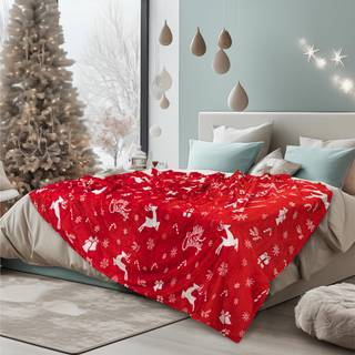 Pavilia Premium Christmas Sherpa Throw T?ppe | Juledekoration gave fleece plys varm hyggelig reversibel mikrofiber ferie t?ppe | R?d rensdyr - 60