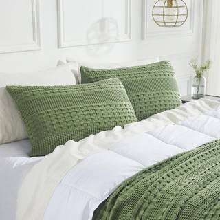 VHC -m?rker 100% bomuldsvaffel v?vet olivengr?n standard sham -s?t p? 2 20x26 dekorative kaste pudebetr?k/shams boho bondeg?rd sovev?relse indret