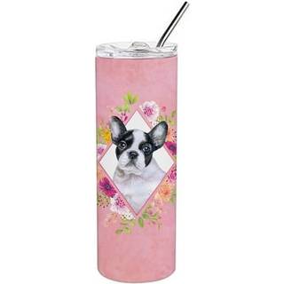 """" Caroline's Treasures French Bulldog Pink Flowers Double Walled rustfrit stål 20 oz tynd rejseisoleret tumblere multicolor """"