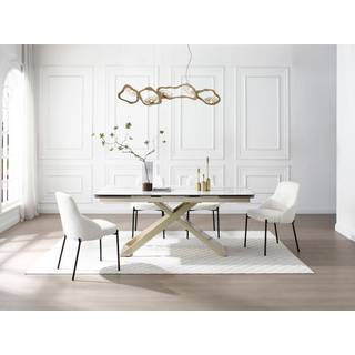 Spisebord med udtræk til 6-10 personer med hvidt og gyldent marmor-look i keramik hærdet glas og metal XERENA fra Maison Céphy