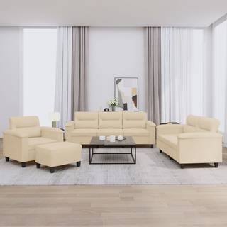 sofasæt 4 dele med hynder mikrofiberstof cremefarvet