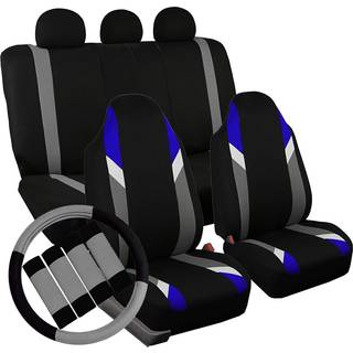 FH Group Supreme Modernistic Full Set Car Seat Covers (Blue) Gift - Universal FIR for Cars Trucks & SUVs
