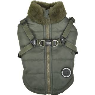 Puppia donavan vinterhund frakke med integreret sele ingen tr?k koldt vejr vandt?t varm fleece tilbage lynl?s til lille & mellemhund khaki medium