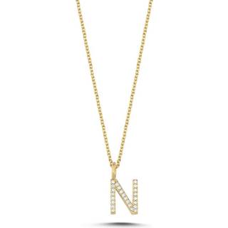 Bogstav vedhæng i 14 kt guld med N i alt 0,12ct - 9,5 mm