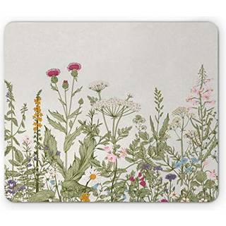 Lunarable Floral Mouse Pad Wildflowers Botany-tema illustration med sommerfugle Spring Vegetation Rektangel Ikke-skridsgummi Mousepad Standardst?