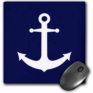 3Drose LLC 8 x 8 x 0,25 tommer Muspude Navy Bl? og hvid Nautisk ankerdesign (MP_165798_1)