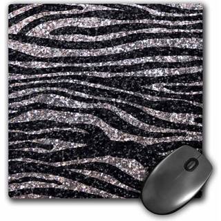 3drose LLC 8 x 8 x 0,25 tommer musepude s?lv og sort zebra print faux bling foto ikke faktisk glitter fancy diva girly glitrende gnister (MP_1131