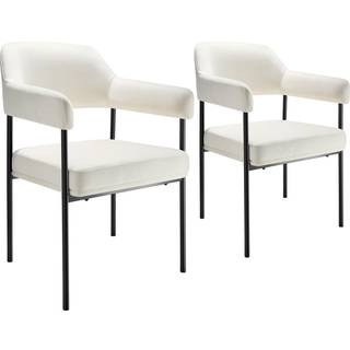 Polstret stol Doe, stålben - Vævet stof råhvid/sort,Sæt med 2 stk.