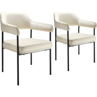 Polstret stol Doe, stålben - Velour look råhvid,Sæt med 2 stk.