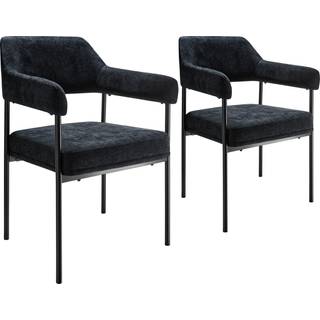 Polstret stol Doe, stålben - Vævet stof sort/sort,Sæt med 2 stk.