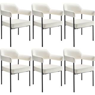 Polstret stol Doe, stålben - Velour look råhvid,Sæt med 6 stk.