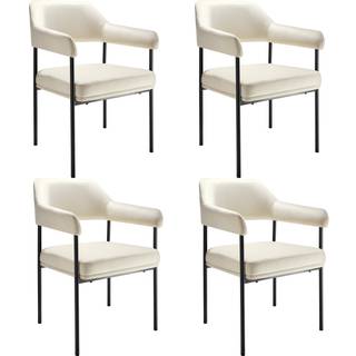 Polstret stol Doe, stålben - Vævet stof råhvid/sort,Sæt med 4 stk.