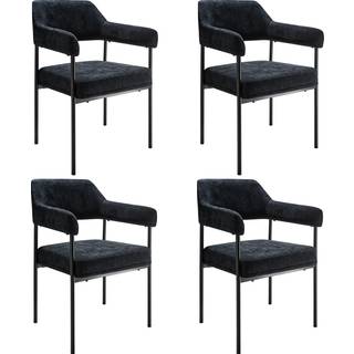 Polstret stol Doe, stålben - Vævet stof sort/sort,Sæt med 4 stk.