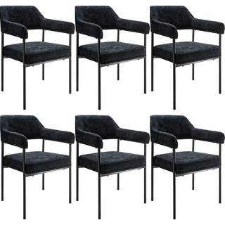 Polstret stol Doe, stålben - Vævet stof sort/sort,Sæt med 6 stk.
