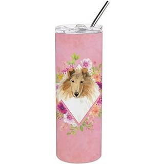 """" Caroline's Treasures Collie Pink Flowers Double Walled rustfrit stål 20 oz tynd rejseisoleret tumblere multicolor """"