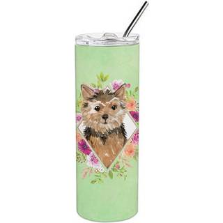 """" Caroline's Treasures Norwich Terrier Green Flowers Double Walled rustfrit stål 20 oz tynd rejseisoleret tumblere multicolor """"