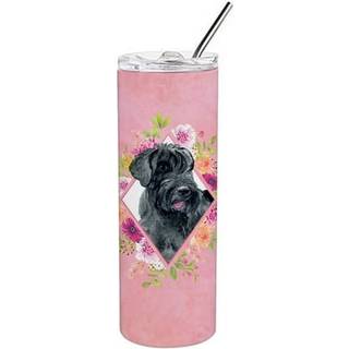 """" Caroline's Treasures Giant Schnauzer Pink Flowers Double Walled rustfrit stål 20 oz tynd rejseisoleret tumblere multicolor """"