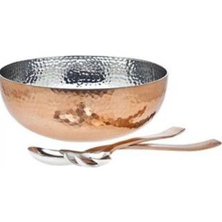 3pc kobber accenth?mmet salatsk?l med 2 serveringsredskaber - komplet med matchende overdimensioneret ske og gaffel - brug som en salatsk?l frugt