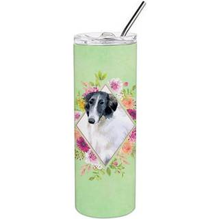 """" Caroline's Treasures Borzoi Green Flowers Double Walled rustfrit stål 20 oz tynd rejseisoleret tumblere multicolor """"